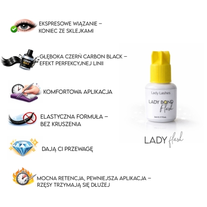 PROFESJONALNY KLEJ DO RZĘS FLASH  0.2 sec 5ml Zapomnij o sklejkach.