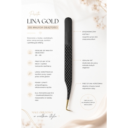 Pęseta Lina GOLD 90 stopni do obiętości NANO powłoka NEW FIBER