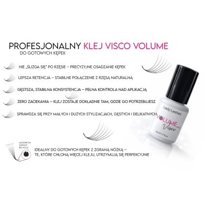 PROFESJONALNY KLEJ DO RZĘS Volume Visco 0.8-1sec 5ml dla gotowych kepek i EasyFan gęstszy
